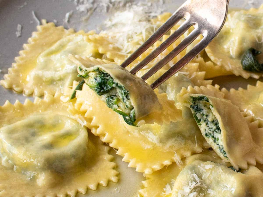 Fresh ravioli in Singapore filled with ricotta cheese and spinach.
